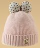 Babyhug Woollen Cap with Bow Applique in Off White - Diameter 16.5 cm