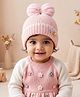 Babyhug Woollen Cap With Floral Applique Bow On Top Pink - Diameter 9 cm