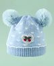 Babyhug Woollen Pom Pom Cap With Heart Print Blue Diameter 9 cm