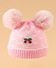Babyhug Woollen Pom Pom Cap With Heart Print Light Pink Diameter 9 cm