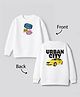 Primo Gino Cotton Knit Brushed Terry Oversized Drop Shoulder Sweatshirt With Full Sleeves and Urban City Print - White