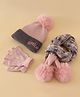 Pine Kids Woollen Cap With Smile Text Embroidery Gloves & Muffler in Pink - Diameter 18.5 cm