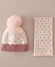 Babyhug Woollen Cap & Sets With Floral Design Red - Diameter 18.5 cm