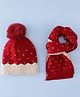 Babyhug Woollen Cap & Sets With Floral Design Red - Diameter 18.5 cm