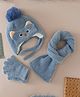 Babyhug Woollen Cap & Sets With Cat Detailing In Blue - Diameter 18 cm