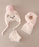 Babyhug Woollen Cap & Sets With Cat Detailing In Pink - Diameter 18 cm