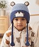 Babyhug Woollen Cap with Knot & Ear with Bear Patch Blue - Diameter 15.5 cm