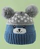 Babyhug Woollen Cap with Bear Print & Applique Blue - Diameter 17 cm