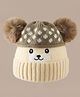 Babyhug Woollen Cap with Bear Print & Applique Beige - Diameter 17.5 cm