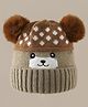 Babyhug Woollen Cap with Bear Print & Applique Khaki - Diameter 17.5 cm