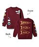 Primo Gino Cotton Brushed Terry Knit Full Sleeves Oversized Drop Shoulder Sweatshirt with Text Print & Badge At front & Back - Red