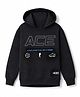 Primo Gino Cotton Knit Brushed Terry Drop Shoulder Hoodie with Full Sleeves and Sports Print in Black
