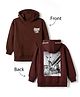 Primo Gino Cotton Brushed Terry Knit Full Sleeves Drop Shoulder Hoodie with Text Print at Front & Back - Brown