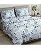 Haus & Kinder 100% Cotton King Flat 144 TC Bedsheet, 2 Pillow Covers, Blue Flower Sketch
