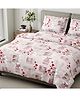 Haus & Kinder 100% Cotton King Flat 144 TC Bedsheet, 2 Pillow Covers, Pink Flower Sketch