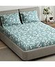 Haus & Kinder 100% Cotton King Fitted 144 TC Bedsheet, 2 Pillow Covers, Green foliage