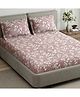 Haus & Kinder 100% Cotton King Fitted 144 TC Bedsheet, 2 Pillow Covers, Wine foliage