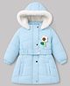 Babyhug Woven A-Line Winter Jacket with Full Sleeves and Floral Applique - Sky Blue