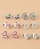 Babyhug Free Size Earrings with Unicorn Butterfly Cloud Rainbow Charms Pairs of 6 - Pink White Blue