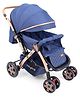 Babyhug Landscape Stroller with Reversible Handle Blue| Multi-Recline Backrest| UV Protection Canopy| 5-Point Harness| All-Wheel Suspension| Swivel Wheels| Trolley-Style Pull Handle| Linked Brake