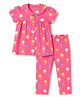 Babyhug Cotton Knit Half Sleeves Front Open Top & Pyjama Night Suit with Floral Print -  Pink