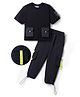 OLLINGTON ST. Cotton Knit Half Sleeves T-Shirt & Joggers Set With Pocket - Black