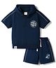 CUCUMBER Sinker Knit Half Sleeves Hooded T-Shirt with Shorts with Skating Print - Navy