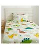 Filymore Kids Single Bedsheet with Pillow Cover Cartoon Dinosaur Theme, 240 TC Soft Microfiber Bed Sheet for Single Bed (90x60 Inches), Breathable & Skin Friendly Kids Bedding Set, Green & White