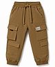 Babyhug Twill Woven Full Length Trousers with Text Patch & Cargo Pockets - Yellow