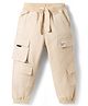 Babyhug Twill Woven Full Length Trousers with Text Patch & Cargo Pockets - Beige
