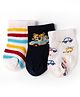 Cute Walk by Babyhug Non Terry Knit Anti-bacterial Ankle Length Striped Socks With Vehicle Design Pack of 3 - White & Black