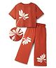 OLLINGTON ST. Cotton Sinker Knit Half Sleeves Floral Printed Top & Pant Co-Ords Set - Rust Orange