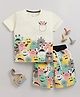 Little Ninja Cotton Knit Half Sleeves Monster Printed T-Shirt & Shorts Set - Cream
