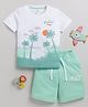 Little Ninja Cotton Knit Half Sleeves Tropical & Beach Theme Printed T-Shirt & Shorts Set - Sea Green