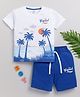 Little Ninja Cotton Knit Half Sleeves Tropical & Beach Theme Printed T-Shirt & Shorts Set - Blue