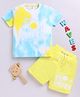 Little Ninja Cotton Knit Half Sleeves Happiness Comes In Waves Text Printed Tie Dye T-Shirt & Shorts Set -Light Blue