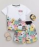 Little Ninja Cotton Knit Half Sleeves Monsters Printed T-Shirt & Shorts Set - White