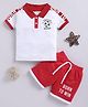 Little Ninja Cotton Knit Half Sleeves Soccer Champ Text Printed Polo T-Shirt & Shorts Set - Red
