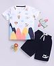 Little Ninja Cotton Knit Half Sleeves Helicopter Printed T-Shirt & Shorts Set - White