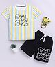 Little Ninja Cotton Knit Half Sleeves Striped & Cool Dude Text Printed Tee & Shorts Set - Yellow & Black