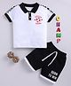 Little Ninja Cotton Knit Half Sleeves Soccer Champ Text Printed Polo T-Shirt & Shorts Set - Black