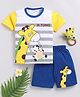 Little Ninja Cotton Knit Half Sleeves Striped & Giraffe Printed T-shirt & Shorts Set - Blue