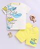 Little Ninja Cotton Knit Half Sleeves Whales Printed T-Shirt & Shorts Set - Cream