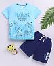 Little Ninja Cotton Knit Half Sleeves Baby Animals Printed T-Shirt & Shorts Set - Light Blue