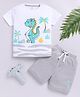 Little Ninja Cotton Knit Half Sleeves Dino Printed Tee & Shorts Set - White