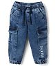 Babyhug Denim Full Length Joggers with Team Player Print in Blue for 9-12 Months
