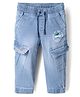 Babyhug Full Length Washed Denim Joggers with Stretch and Cargo Pockets - Blue