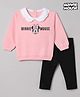 Babyoye Disney 100% Cotton Terry Knit Full Sleeves Sweatshirt and Leggings Set with Full Length and Minnie Mouse Print in Pink
