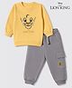 Babyoye Disney 100% Cotton Terry Knit Full Sleeves Sweatshirt and Trackpant with Lion King Print & Applique Detailing - Yellow & Grey