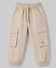 Babyhug Poplin Woven Full Length Trousers with Text Patch & Cargo Pockets - Beige